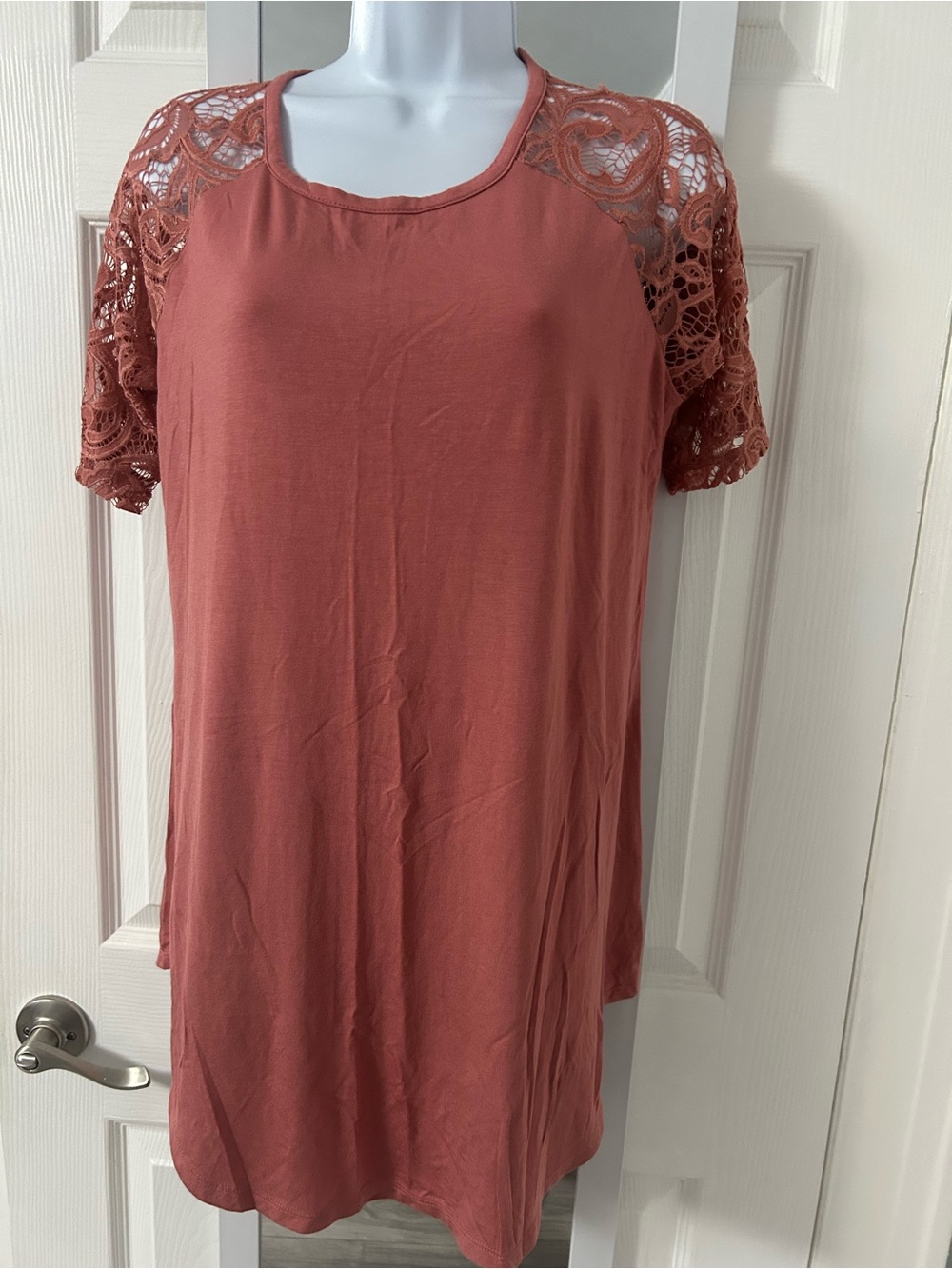 Signature Crochet-Sleeve Tunic - Dusty Rose